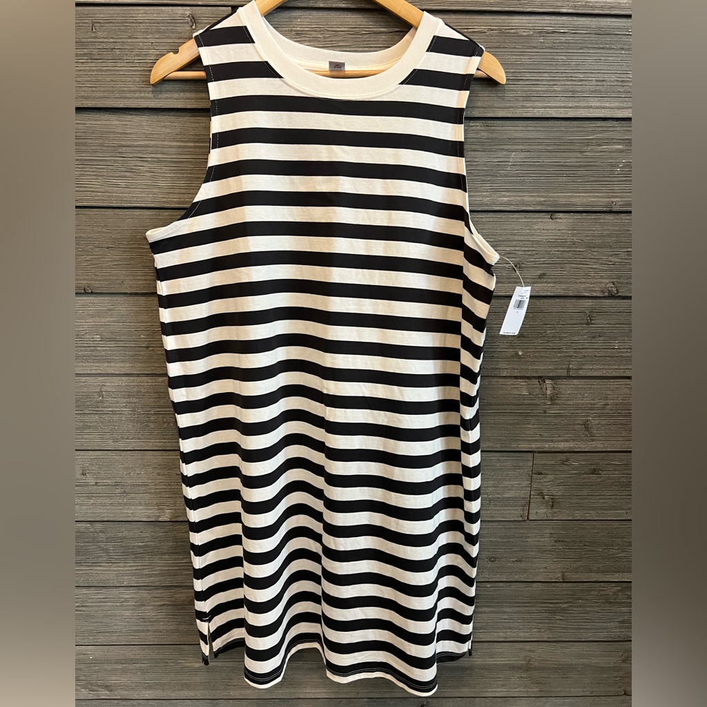 Old Navy 100% Cotton Charcoal Gray And White Striped Sleeveless Dress